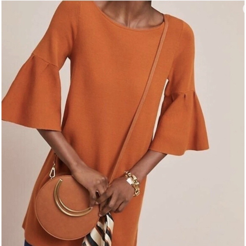 Moth Anthropologie | Women's Bell Sleeve Boatneck Tunic Sweater Mini Dress XS
